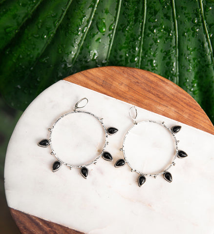 Onyx Spiked Hoops