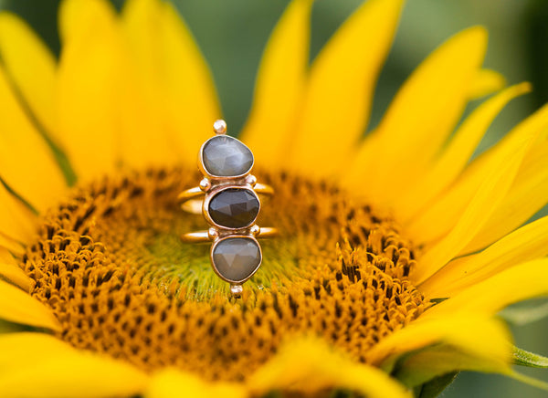 Grey Moonstone Triplet + Gold Ring