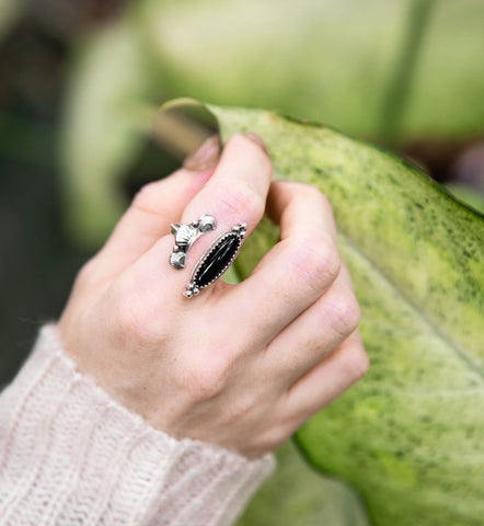 Open Stamped Onyx Ring