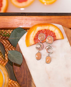 Peach Moonstone + Mother of Pearl Dangle Earrings