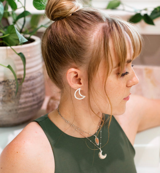 Hammered Moon + Star Stud Earrings