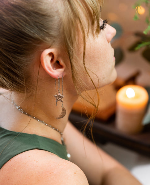 Hammered Moon + Star Threader Earrings