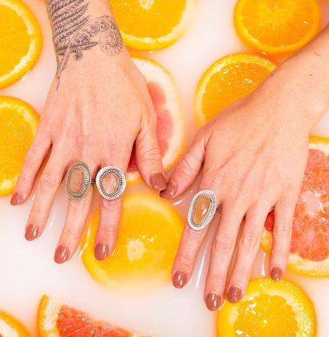 Peach Moonstone Starburst Ring