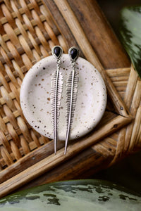 Onyx + Feather Dangle Earrings