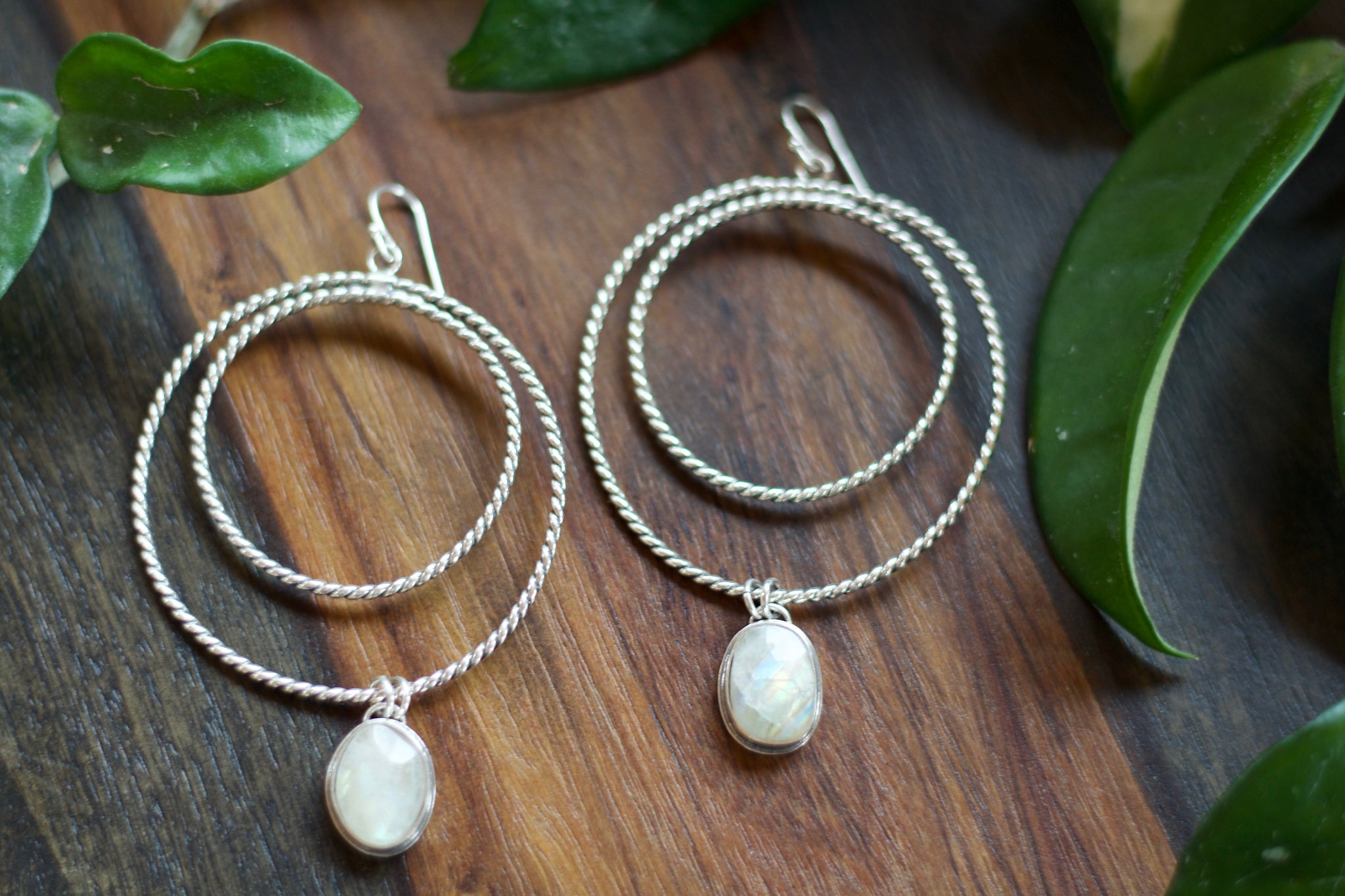 Moonstone Twisted Hoop Earrings
