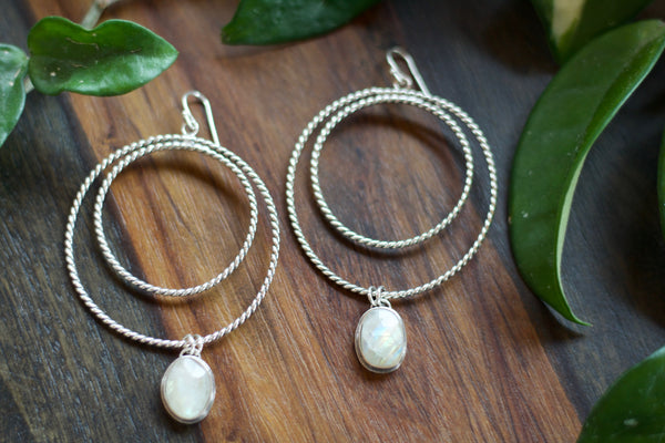 Moonstone Twisted Hoop Earrings