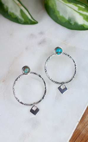 Small Turquoise Stamped Hoops