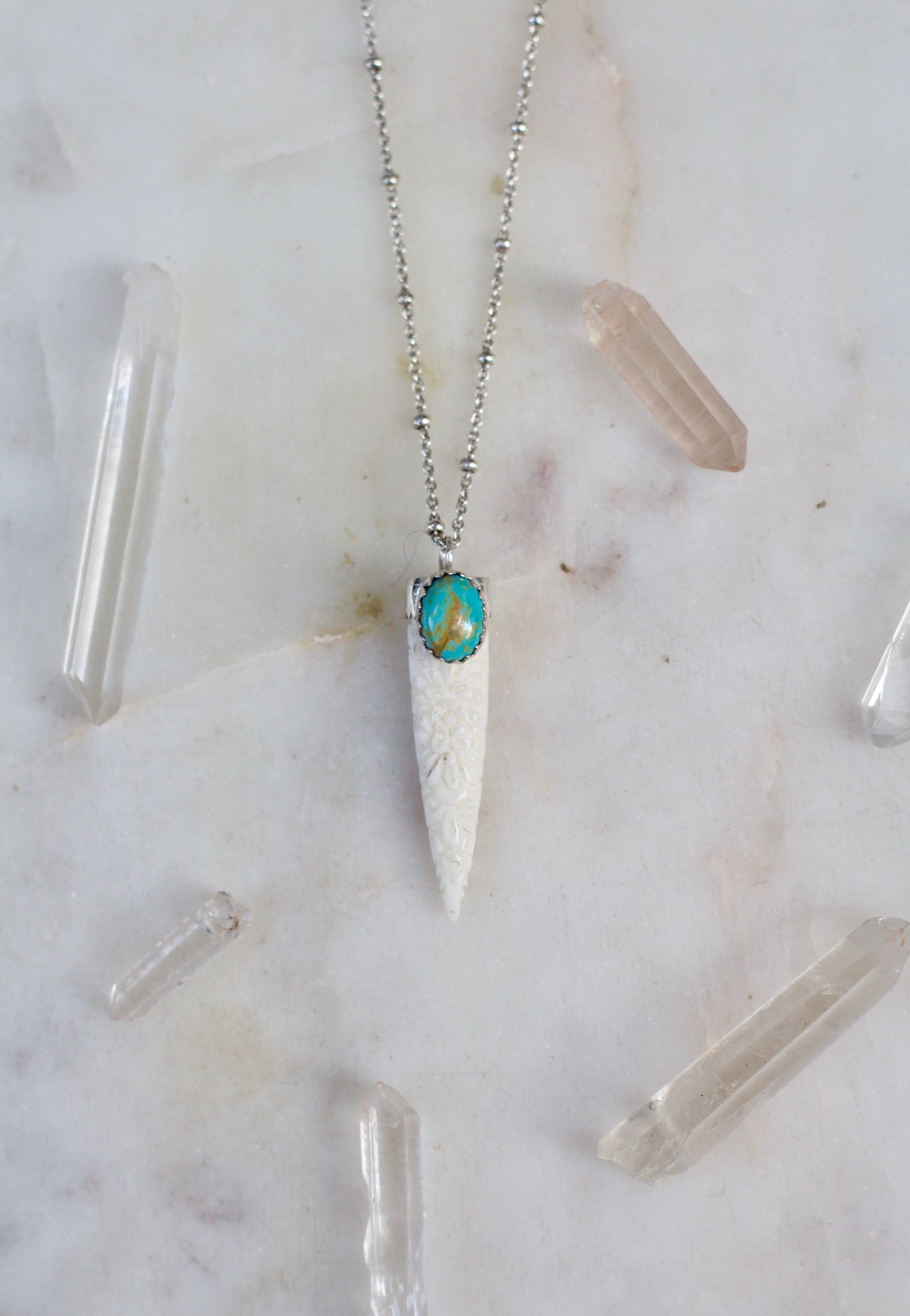 Carved Bone + Turquoise Necklace