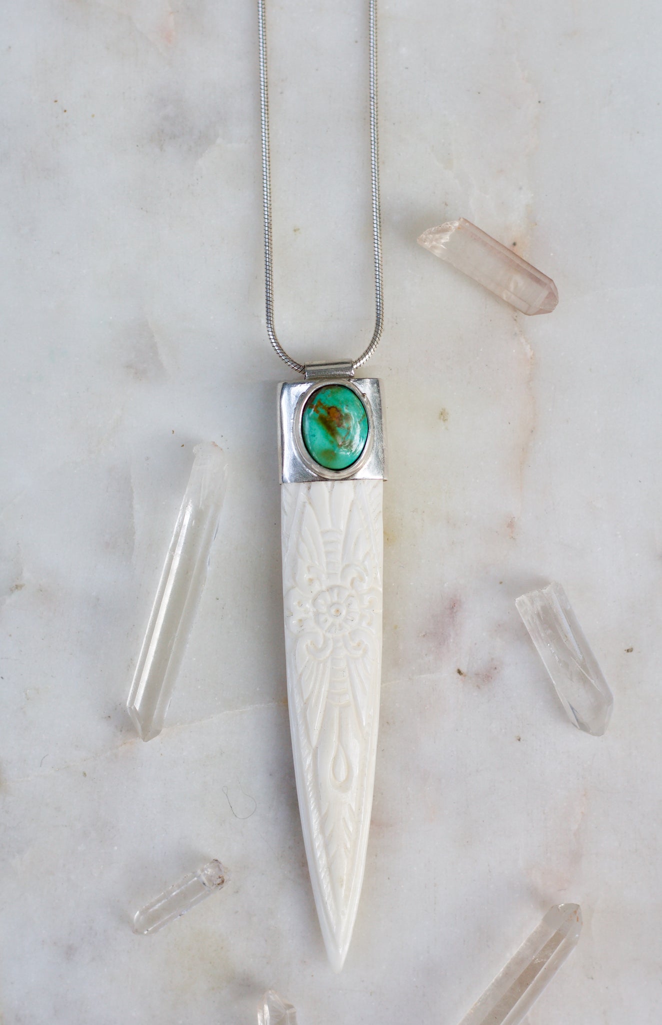 Carved Bone + Turquoise Necklace