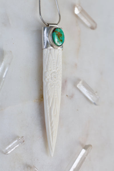 Carved Bone + Turquoise Necklace