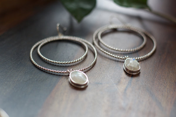 Moonstone Twisted Hoop Earrings