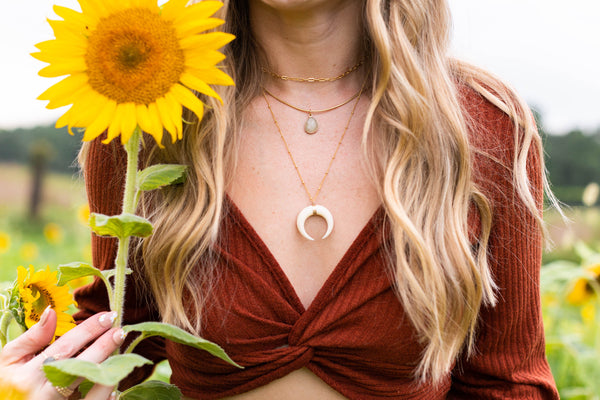 Grey Moonstone + Gold Necklace