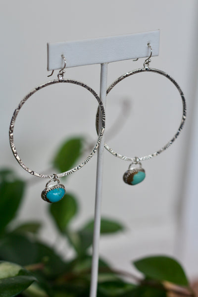 Large Turquoise Stamped Hoop Earrings