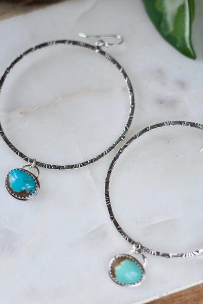Large Turquoise Stamped Hoop Earrings