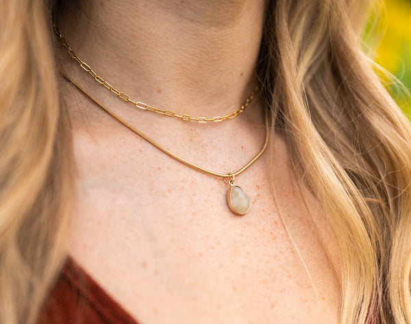 Grey Moonstone + Gold Necklace