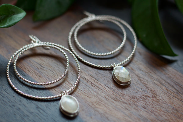 Moonstone Twisted Hoop Earrings